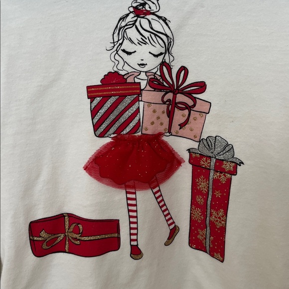 Epic Threads Cream Long Sleeve Tee with Red Festive Design - Picture 2 of 2